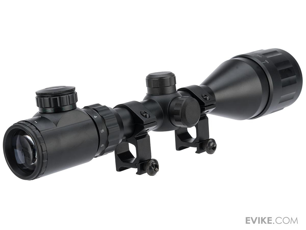 UFC 3-9X50 AOEG Illuminated Variable Zoom Rifle Scope with Scope Rings (Color: Black)