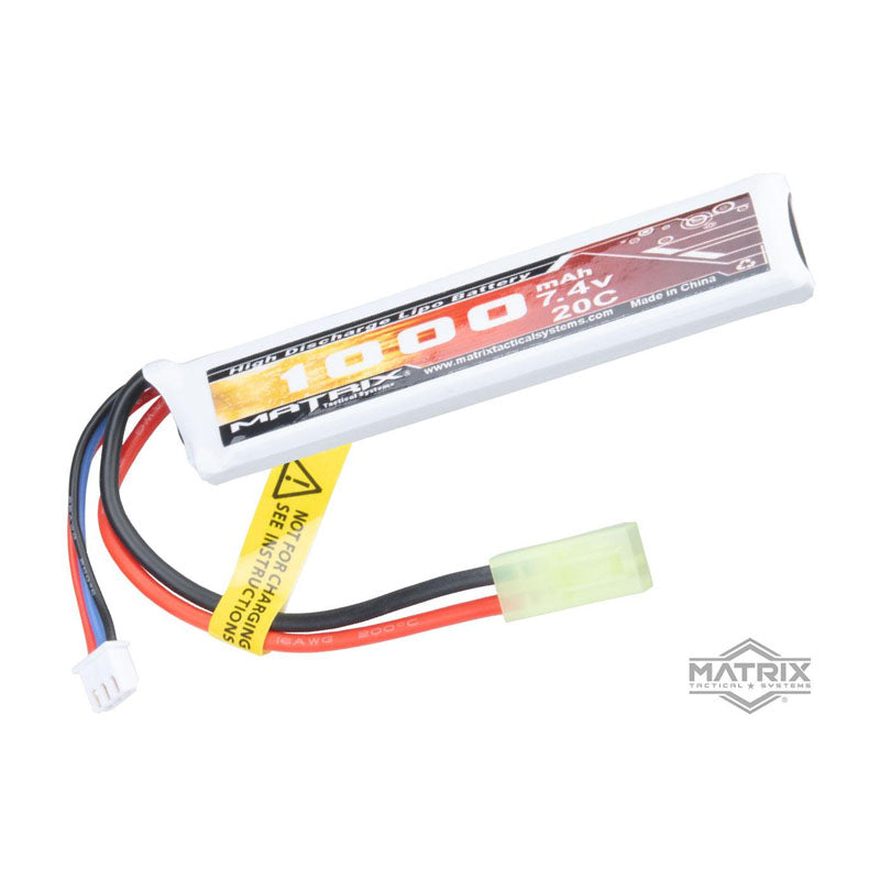 Matrix High Performance 7.4V Stick Type Airsoft LiPo Battery (Model: 1000mAh / 15C / Small Tamiya & Long Wire)