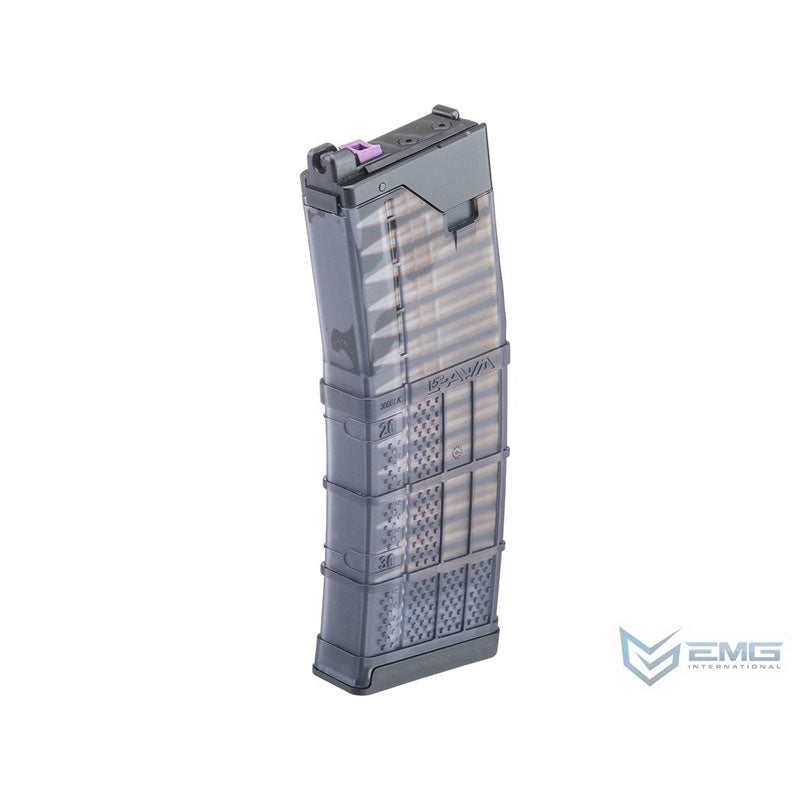 EMG x Lancer Systems L5AWM 30 Round Magazine for CGS & MWS Gas Blowback Airsoft Rifles (Color: Translucent Smoke / 300 BLK)
