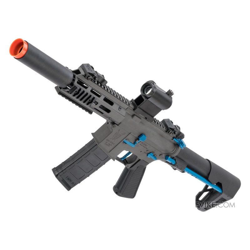 King Arms M4 PDW SBR Airsoft AEG Rifle (Color: Grey & Blue / Silenced M-LOK)
