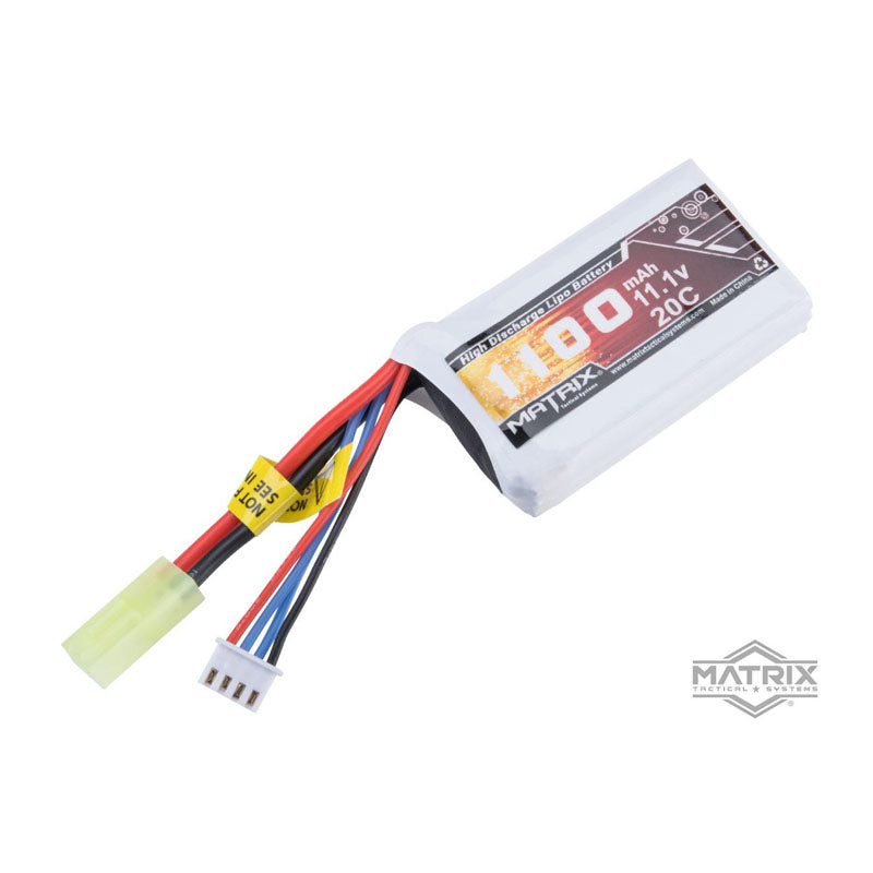 Matrix High Performance 11.1V PEQ Type Airsoft LiPo Battery (Model: 1100mAh - 15C / Small Tamiya & Short Wire)