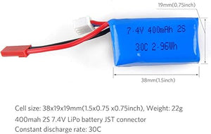 400mAh 7.4V 30C LiPo Battery Pack with JST Plug