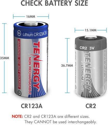 Tenergy 1500mAh 3V CR123A Lithium Battery, High Performance(Non-Rechargeable)(2 pack)