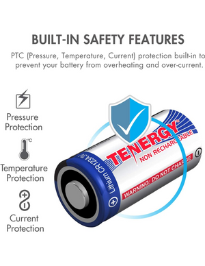 Tenergy 1500mAh 3V CR123A Lithium Battery, High Performance(Non-Rechargeable)(2 pack)