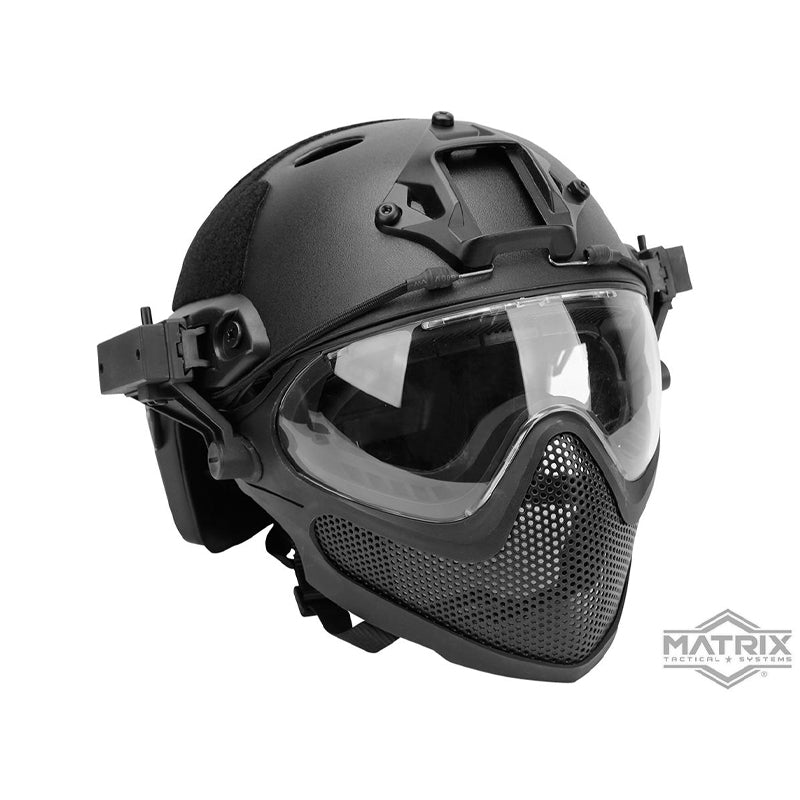 Matrix "Pilot" Steel Mesh Face Mask w/ Helmet (Color: Black)