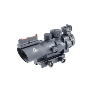 AIM Sports 4x32 Primsatic Series Tri-Illuminated Rifle Scope w/ Fiber Optic Sight (Model: 3/4 Circle Plex Reticle)