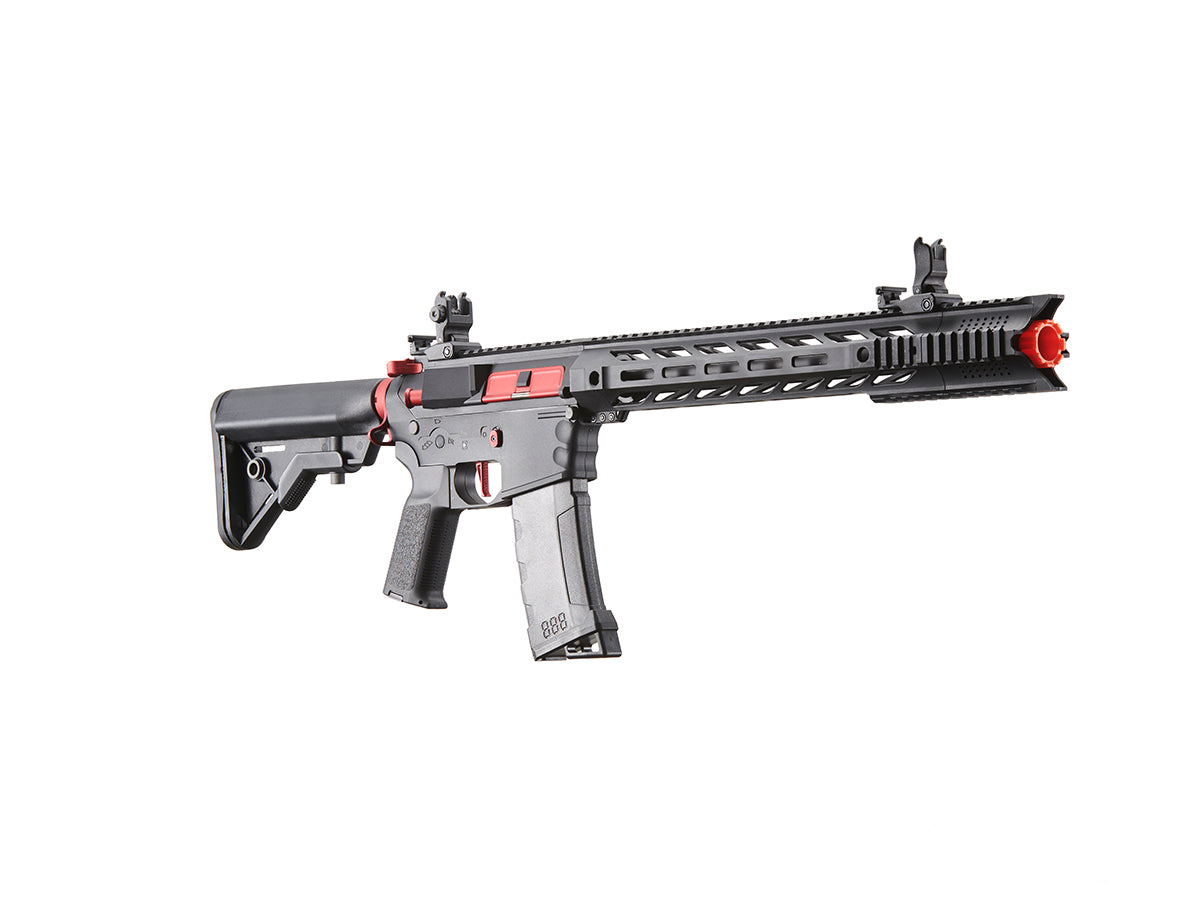 Lancer Tactical Gen 3 M4 SPR Interceptor Airsoft AEG Rifle with Red Accents (Color: Black)