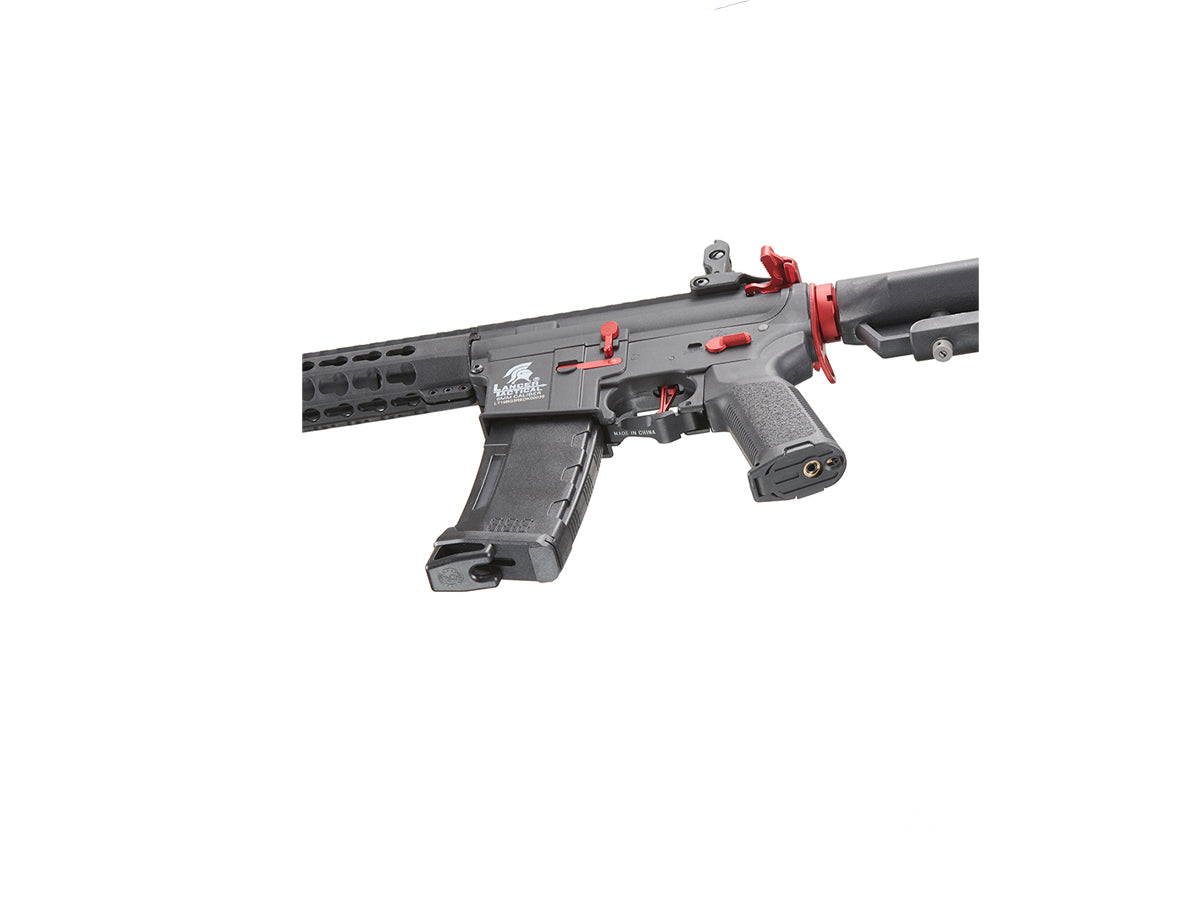 Lancer Tactical Gen 3 10" Keymod Airsoft M4 Carbine AEG Rifle with Red Accents (Color: Black)