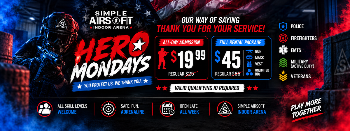 Hero Mondays airsoft special at Simple Airsoft Indoor Arena in Fort Lauderdale