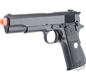 Matrix x Golden Eagle Full Metal M1911A1 Gas Blowback Airsoft Pistol (Color: Black / Eagle Wing Grips)