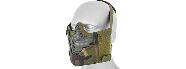SPECIFICATIONS: MATERIAL: WIRE MESH & NYLON COLOR: WODLAND CAMO SIZE: ADJUSTABLE VELCRO STRAPS