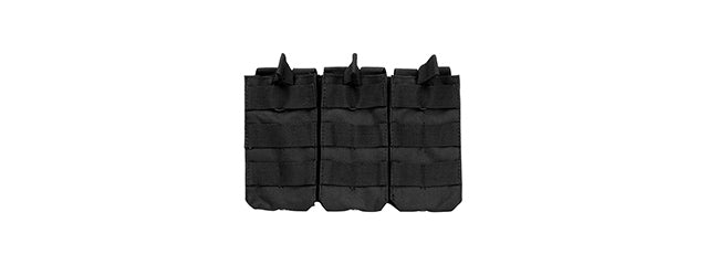 VISM MOLLE TRIPLE M4/M16 RIFLE MAG POUCH W/ RETENTION STRAPS - BLACK