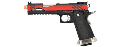 WE Tech 1911 Hi-Capa T-Rex Competition Gas Blowback Airsoft Pistol w/ Top Ports (RED / SILVER)