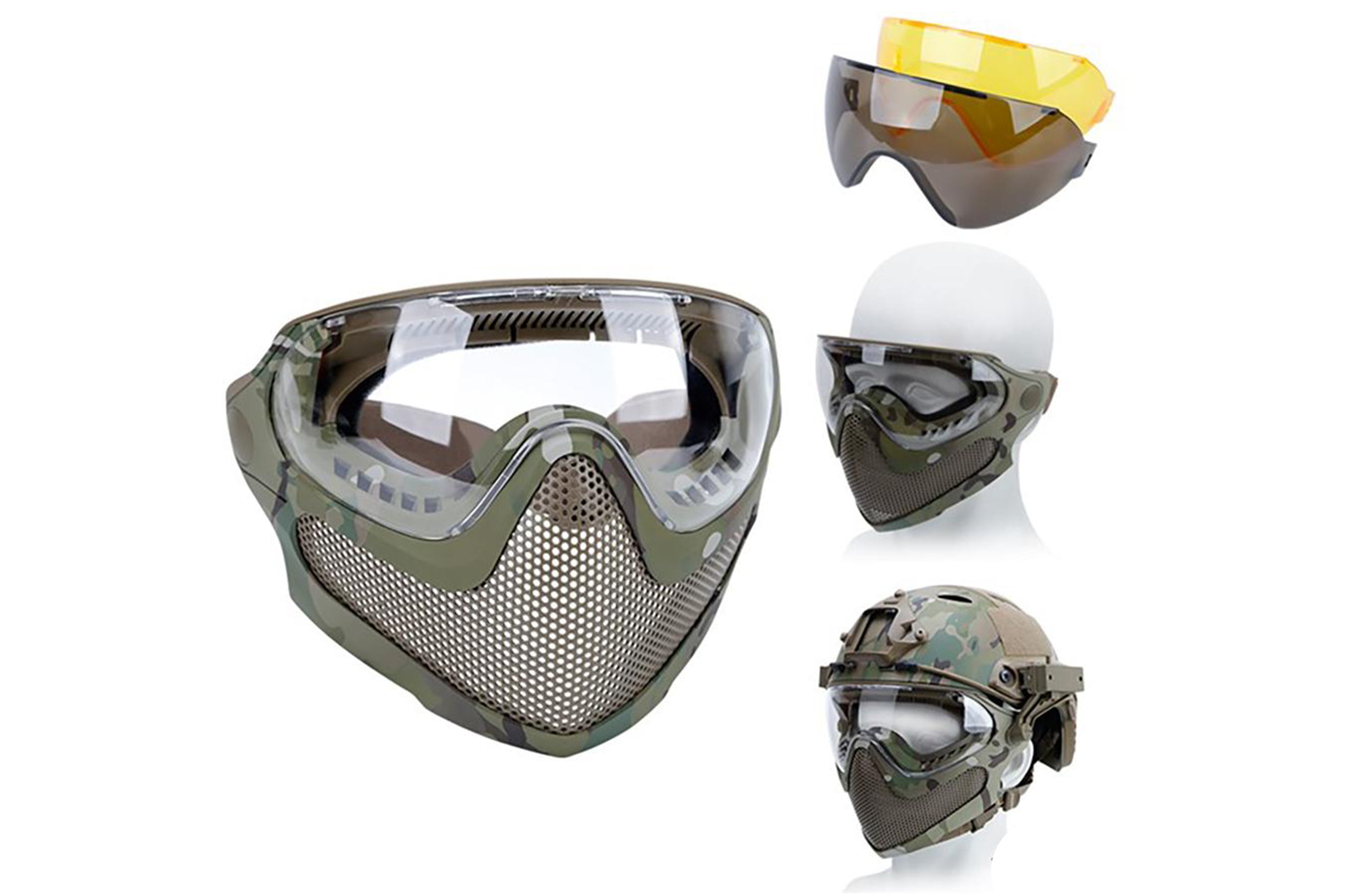 airsoft mesh mask and goggles 6mmProShop Pilot Face Mask w/ Steel Mesh Lower Face Protection